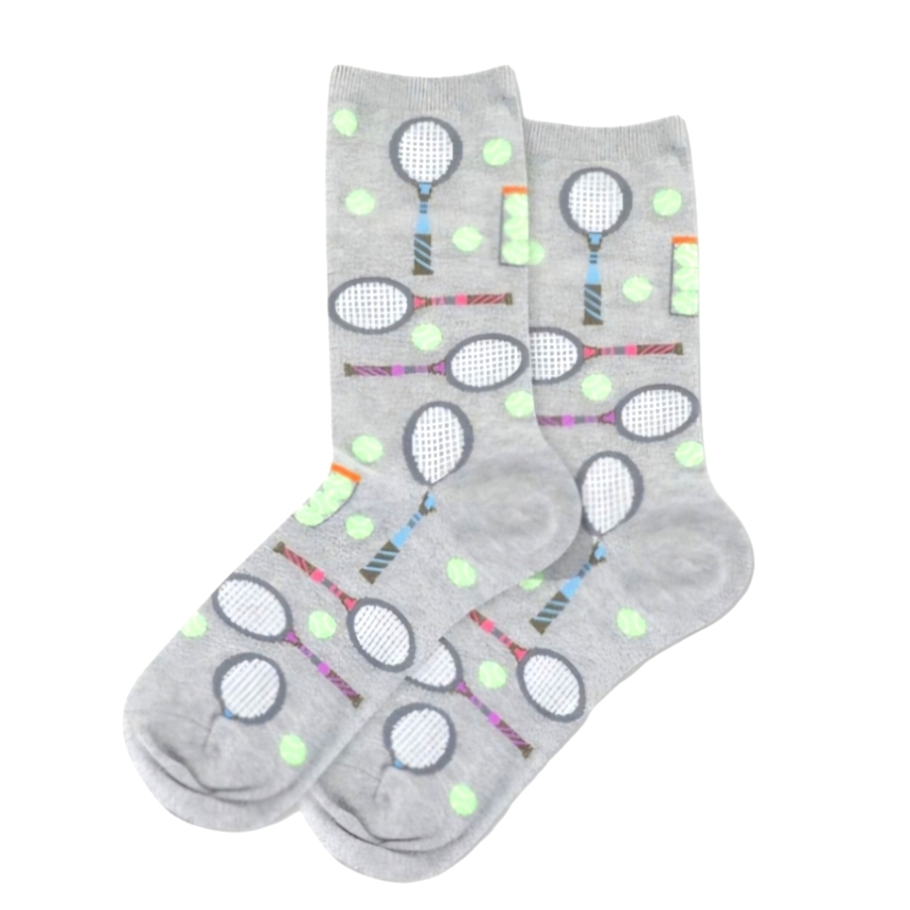 Hot Sox Womens Gray Tennis Racket Pattern Socks